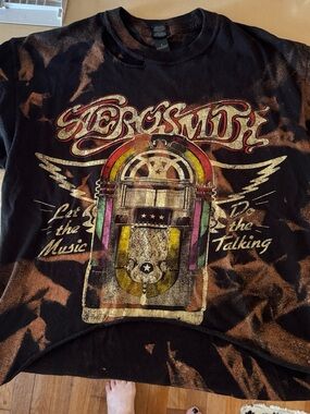 Aerosmith Black Tie-Dye Jukebox Graphic Short Sleeve Tee